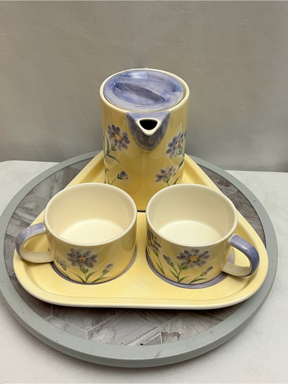 Herman Dodge & Son Hand Painted Floral Tea Set Pot 2 Cups Tray 4 Piece